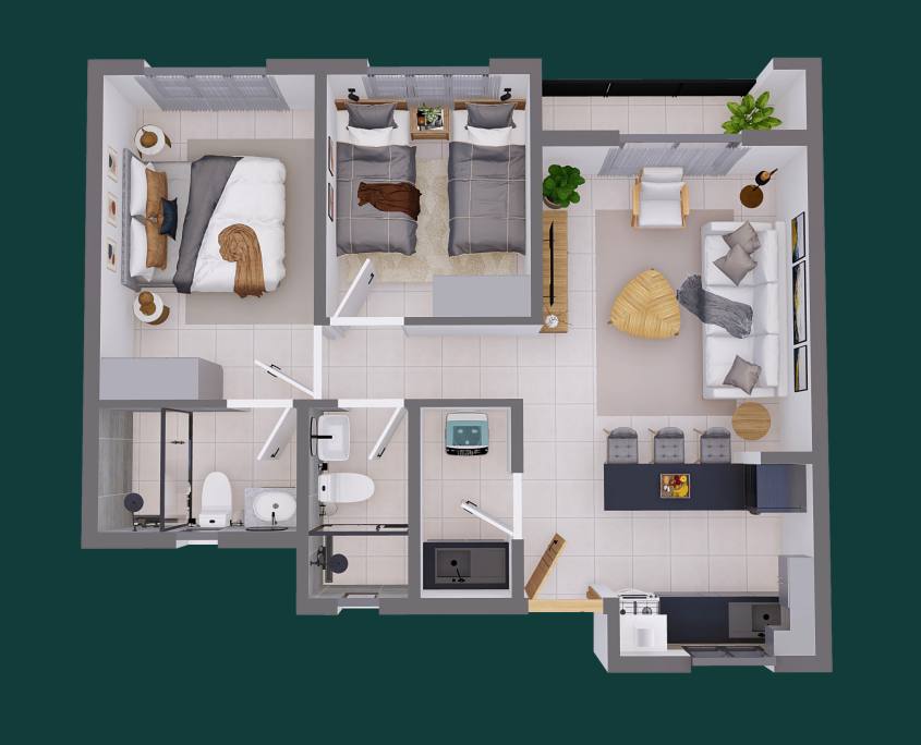 Muzi Salama: Floor plan, 3D