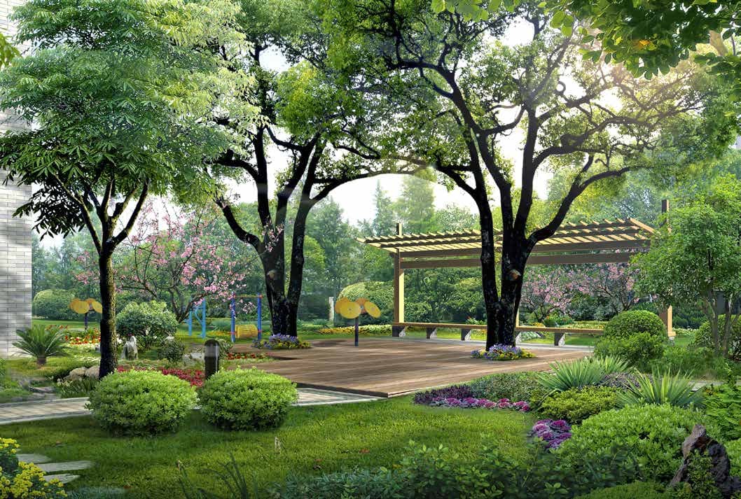 Cascadia Apartments: Landscaped gardens (developer render)